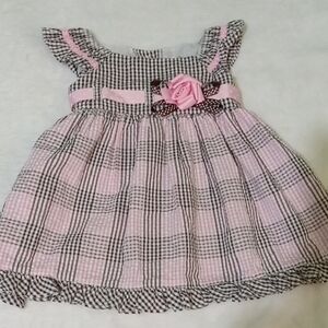 Rare Editions Pink and Black w/Rose Seersucker Little Girls Dress, Sz 18m